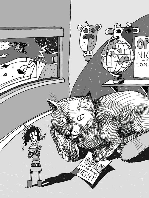 Giant cat at school open night.