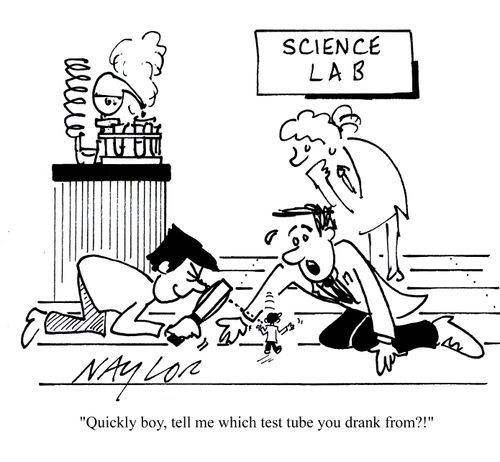 'Quickly boy, tell me which test tube you drank from?!'