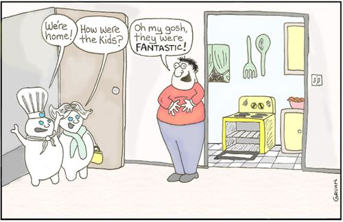 'We're home! How were the kids?'