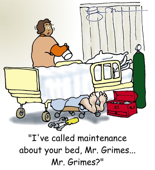 'I've called maintenance about your bed, Mr. Grimes...Mr. Grimes?'