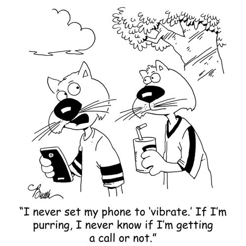 'I never set my phone to 'vibrate.' If I'm purring, I never know if I'm getting a call or not.'