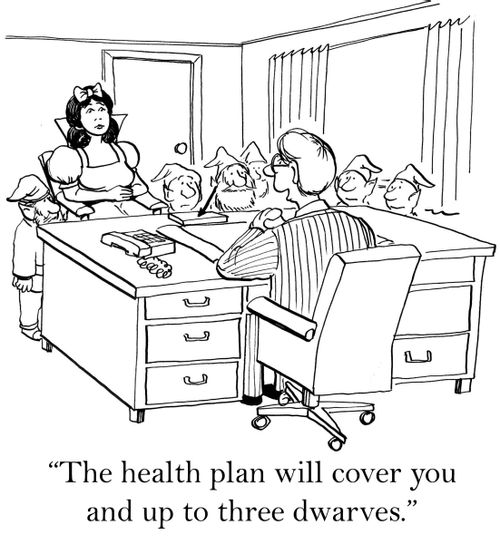 'The health plan will cover you and up to three dwarves.'