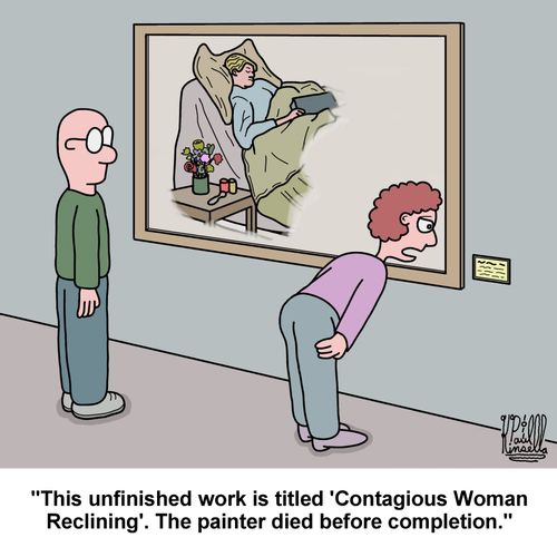 'This unfinished work is titled 'Contagious Woman Reclining'. The painter died before completion.'
