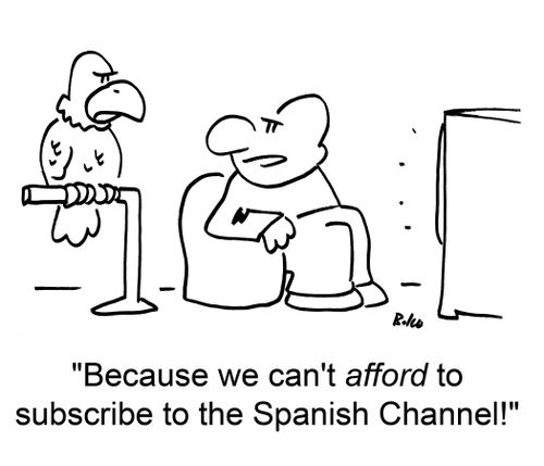 'Because we can't afford to subscribe to the Spanish Channel!'