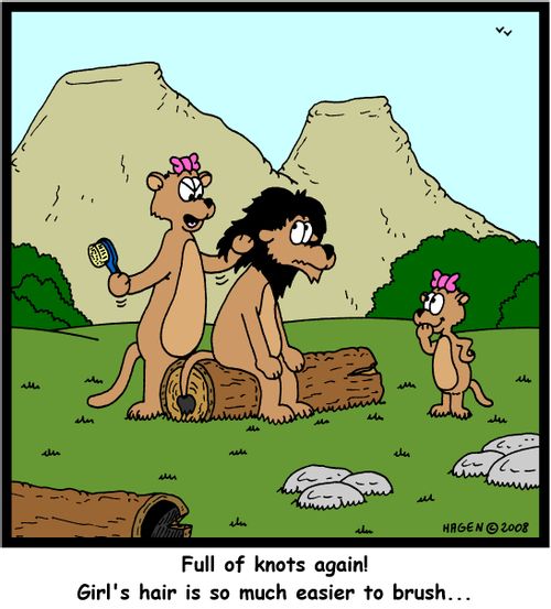 'Full of knots again! Girl's hair is so much easier to brush...'