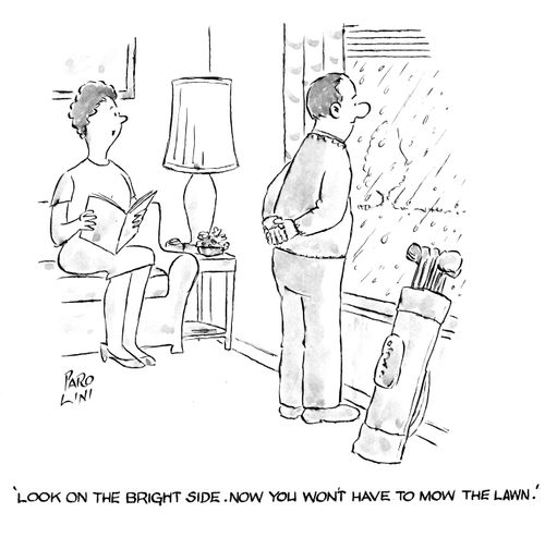 'Look on the bright side. Now you won't have to mow the lawn.'