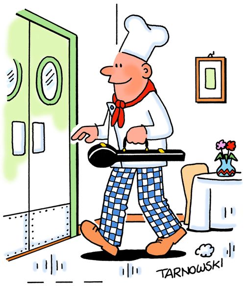 Chef carrying his spoon in a case.