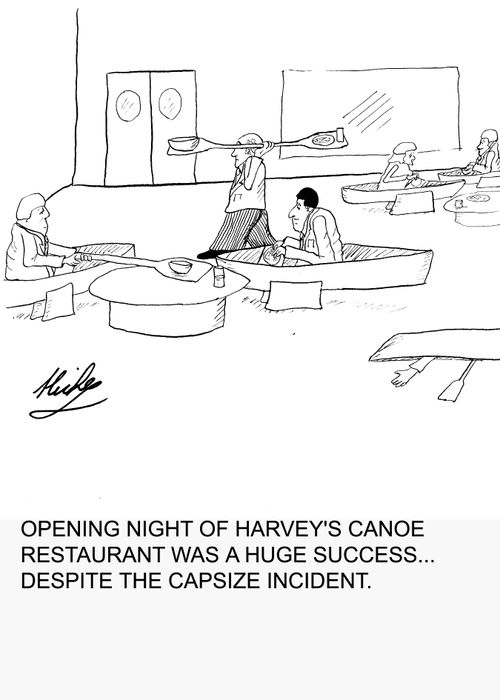 OPENING NIGHT OF HARVEY'S CANOE RESTAURANT WAS A HUGE SUCCESS...DESPITE THE CAPSIZE INCIDENT