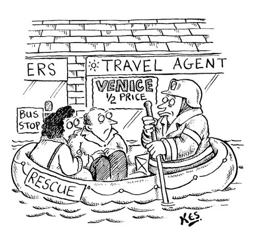 Flood victims see travel agent's advertising Venice