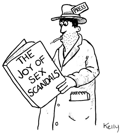 Journalist reading 'The joy of sex scandals.'