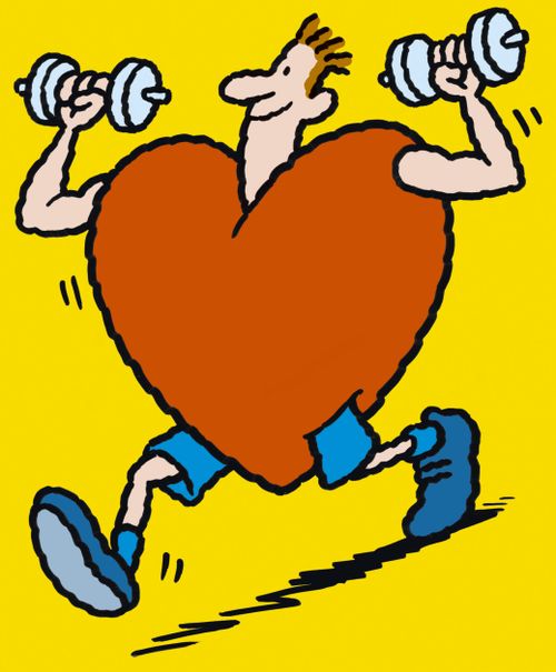 Heart shaped man exercising with weights.