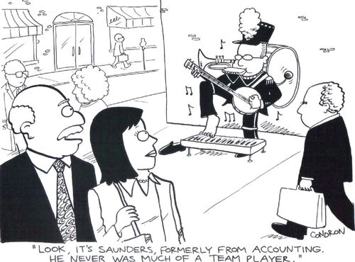 'Look, it's Saunders, formerly from accounting. He never was much of a team player.'