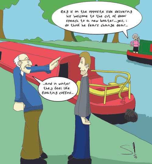'Reg is on the opposite side delivering his 'welcome to the cut of doom' speech to a new boater....yes I do think he fears change dear...'