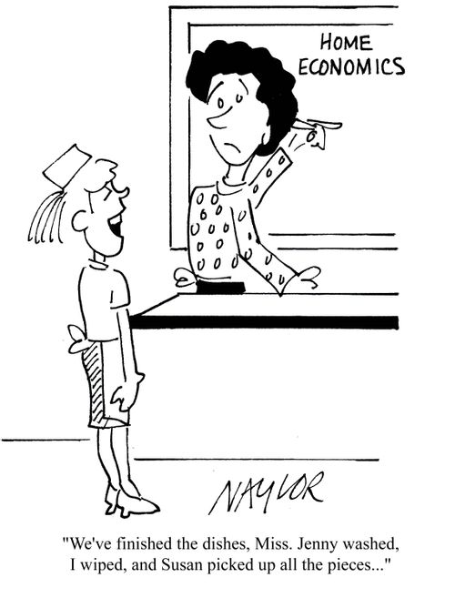 'We've finished the dishes, Miss. Jenny washes, I wiped, and Susan picked up all the pieces.'