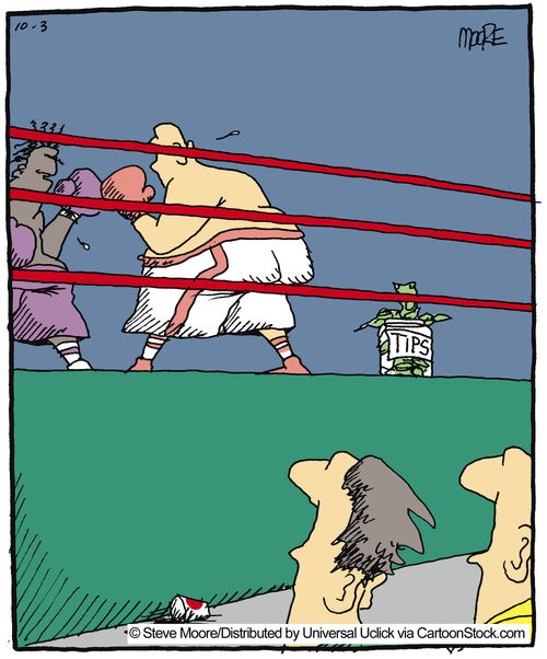 Tip jar at boxing match.