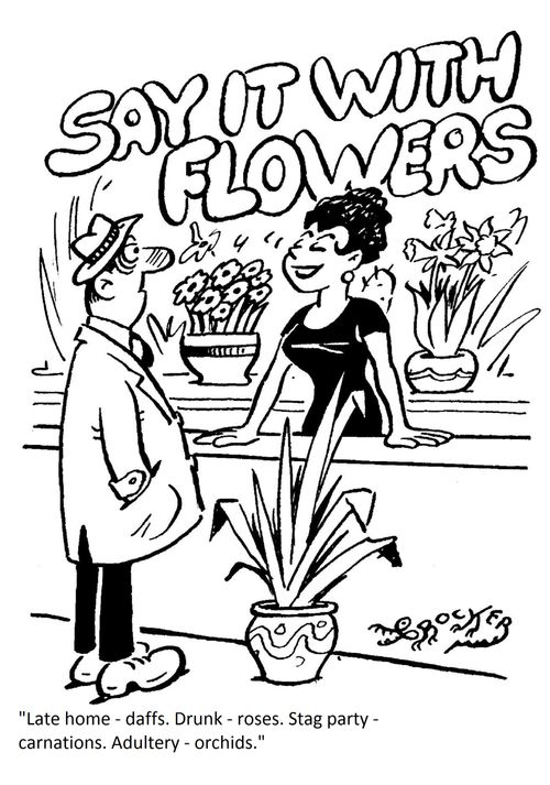 Say it with Flowers: 'Late - daffs. Drunk - roses. Stag party - carnations. Adultery - orchids.'