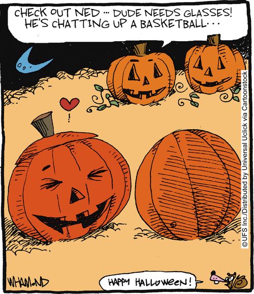 'Check out Ned... dude needs glasses! He's chatting up a basketball!'