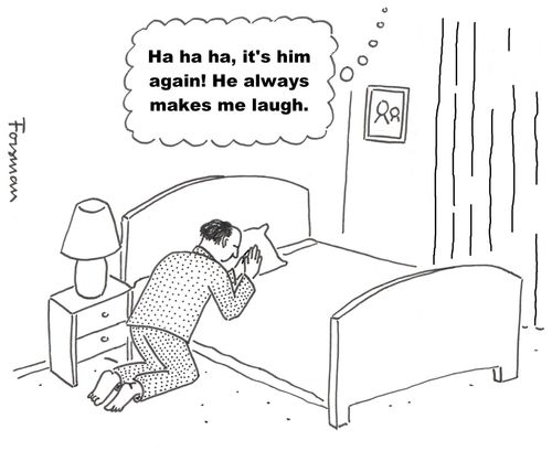 'Ha ha ha, it's him again! He always makes me laugh.'