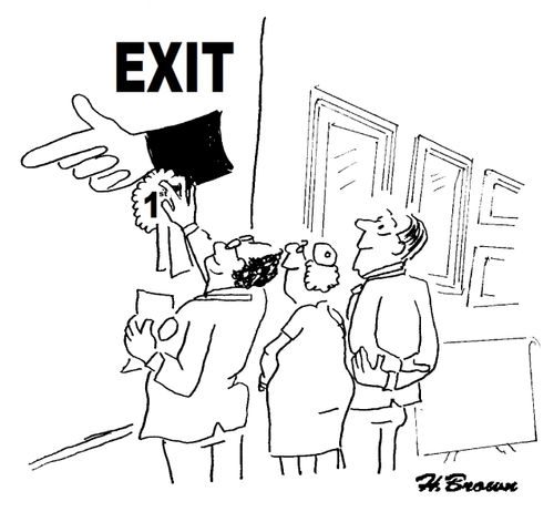 Exit sign wins first prize at an art gallery.