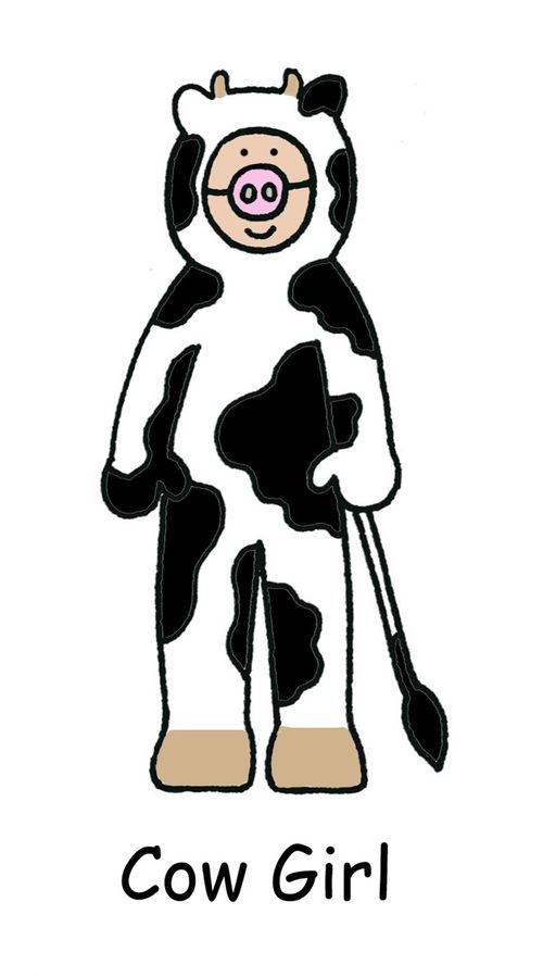 Girl in cow onesie.
