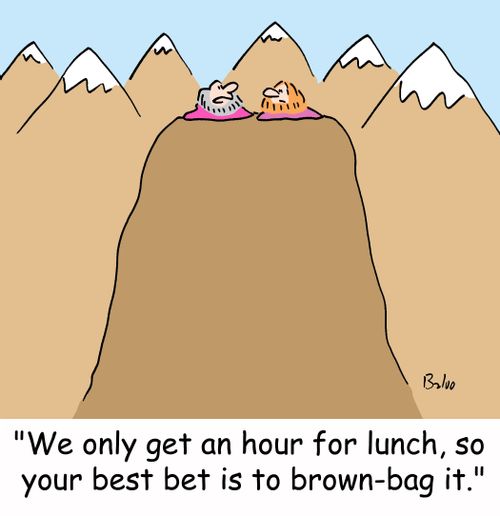 'We only get an hour for lunch, so your best bet is to brown-bag it.'