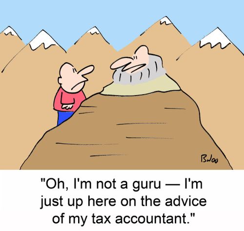 'Oh, I'm not a guru -- I'm just up here on the advice of my tax accountant.'