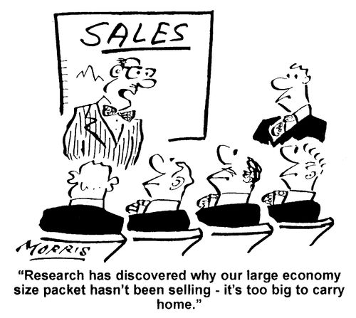 Our large economy size packet hasn't been selling...it's too big to carry home.
