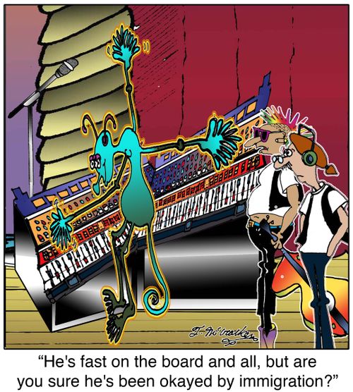  'He's fast on the board and all, but are you sure he's been okayed by immigration?'