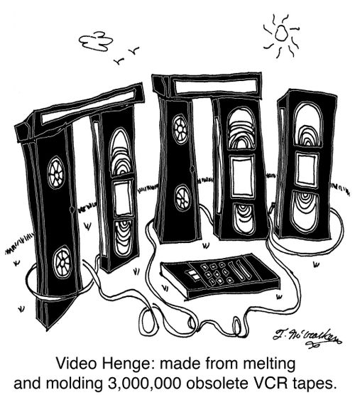 Video Henge: made from melting and molding 3,000,000 obsolete VCR tapes.