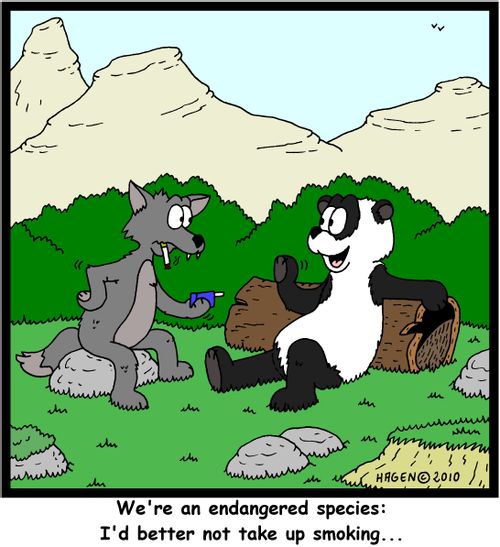 'We're an endangered species: I'd better not take up smoking...'