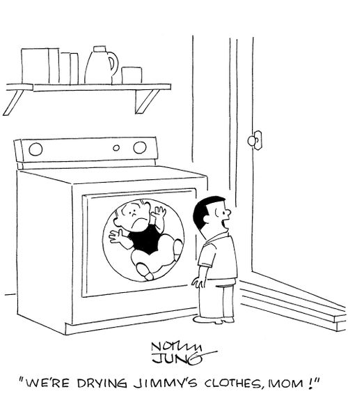 'We're drying Jimmy's clothes, mom!'