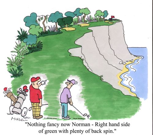 'Nothing fancy now Norman - Right hand side of green with plenty of back spin.'