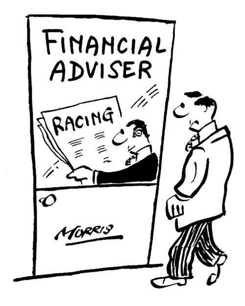 Financial advisor reading racing statistics.