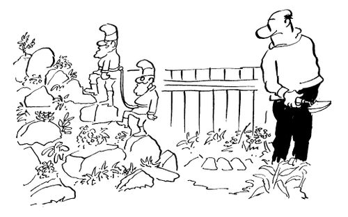 Gnomes climbing a rock garden