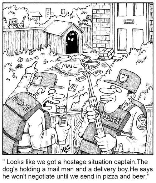 '...He says he won't negotiate until we send in pizza and beer.'