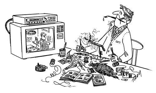Man trying to create what the presenter on TV programme has created!