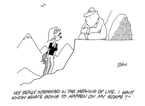 'Not really interested in the meaning of life. I want to know what's going to happen on my soaps?'