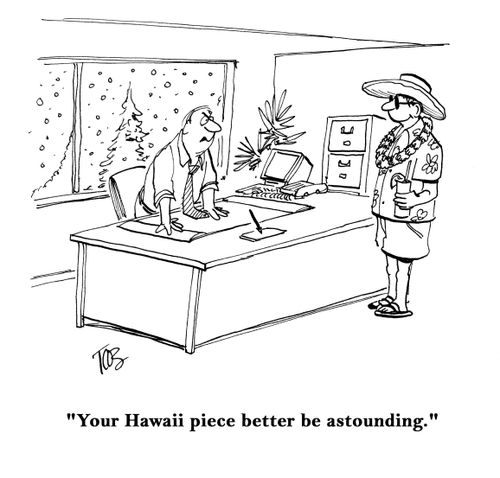 "Your Hawaii piece better be astounding."