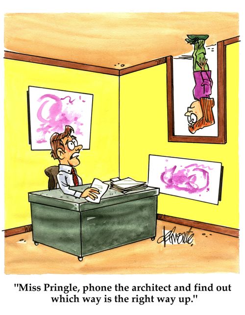 'Miss Pringle, phone the architect and find out which way is the right way up.'
