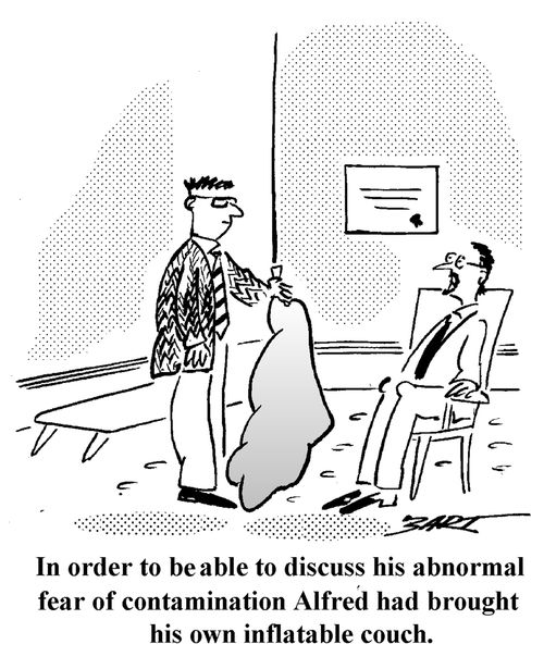 In order to be able to discuss his abnormal fear of contamination, Alfred had brought his own inflatable couch.