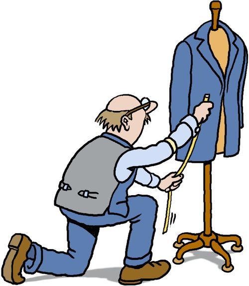 A tailor measuring a jacket.