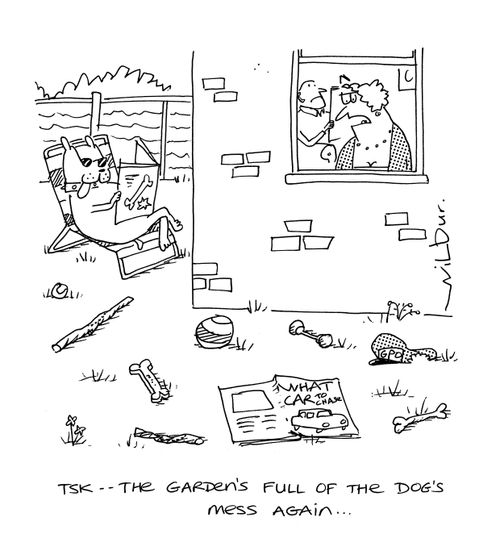 'Tsk, the garden's full of the dog's mess again...'