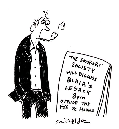 The Smokers' Society discuss Blair's legacy outside the Fox & Hound.
