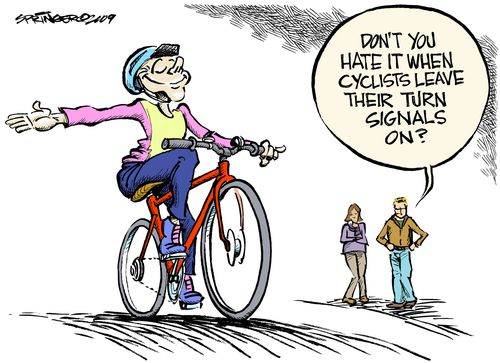 Bicyclist Leaves His Turn Signal On.