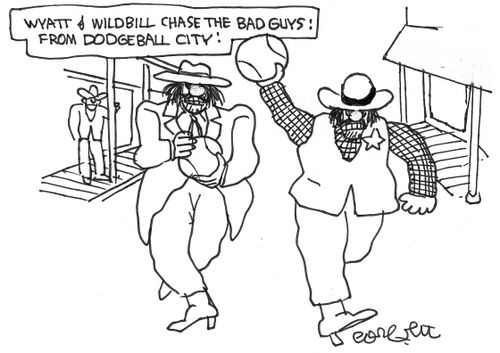 Wyatt and Wild Bill chase the bad guys from Dodgeball city!