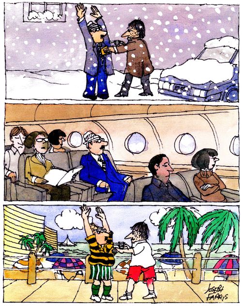 Man is mugged in the snow and then mugged again by the same person when on holiday.