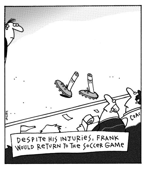 Despite his injuries, Frank would return to the soccer game.