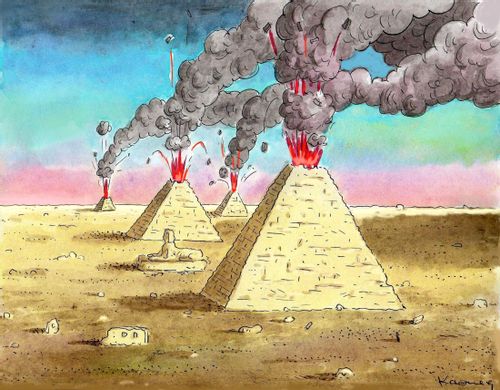Pyramids exploding.