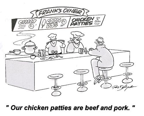 'Our chicken patties are beef and pork.'