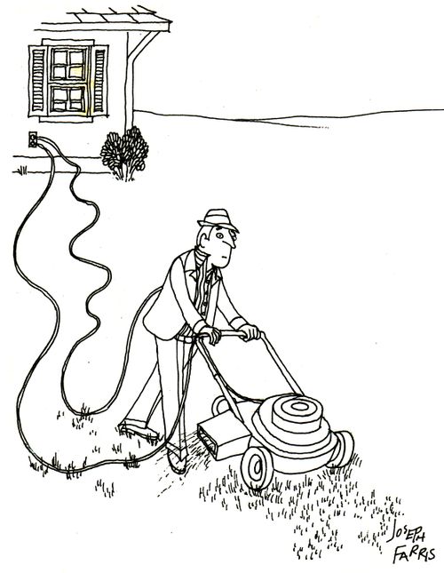 Robotic man mowing the lawn